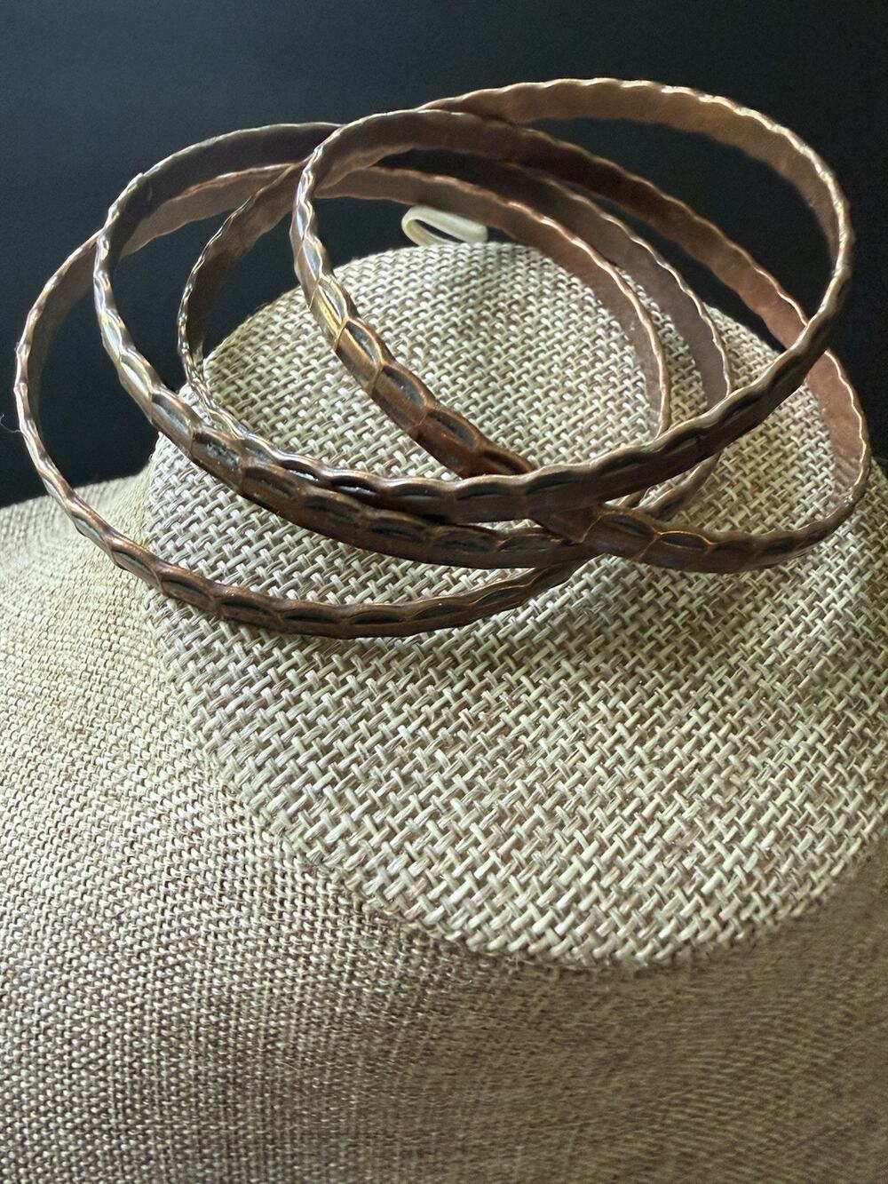 Copper Bangle Set (4) Stackable Hammered Boho Festival